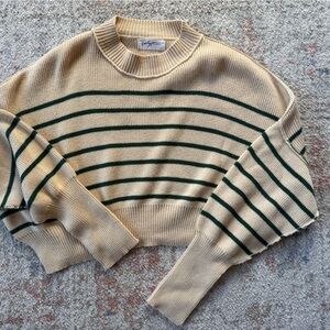 Carly Jean Los Angeles Cream Crewneck Sweater with Green Stripes